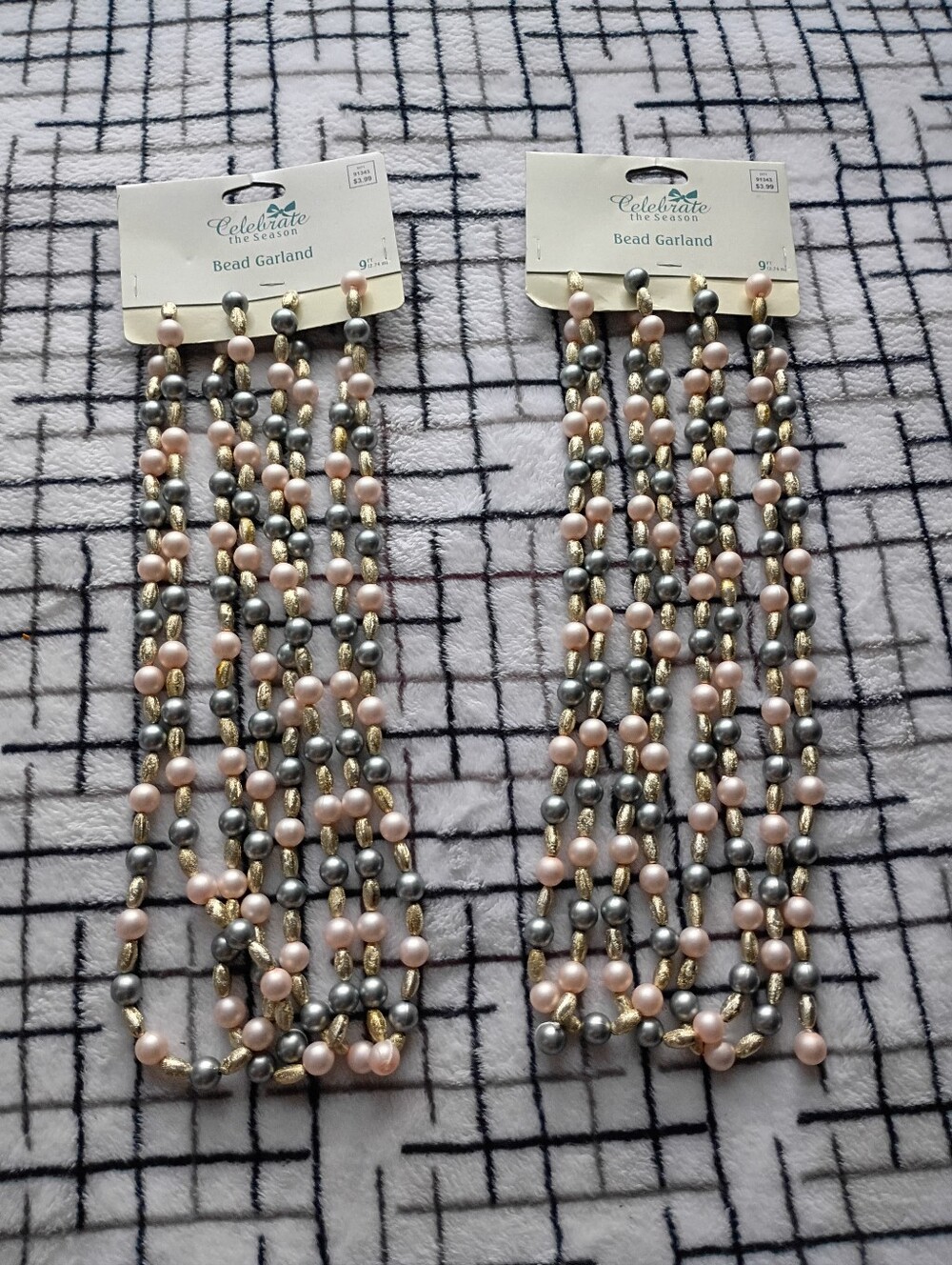SEARS Retro 9 ft. Beaded Garland Strands in Pink, Silver & Gold
